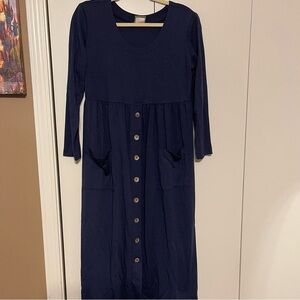 Rabbit Rabbit Rabbit Blue Long Sleeve Scoop Neck Sundress